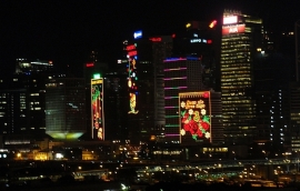 Hong Kong night view with Christmas lights on buildings