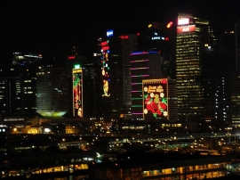 Holiday night scene in Hong Kong harbor