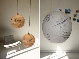 Pendants made of discarded sketch paper 