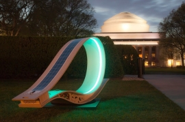 Rocker that generates electricity from solar and kinetic energy