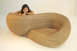 Armchair made of wter hyacynth, a rapidly renewable plant 
