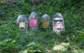 Jizo stone statues with aprons at Kiyomizu temple